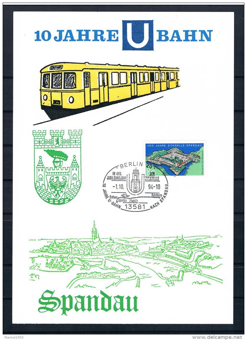 Berlin 1994 Gedenkblatt 10 Jahre U - Bahn Nach Spandau - Maschinenstempel (EMA)