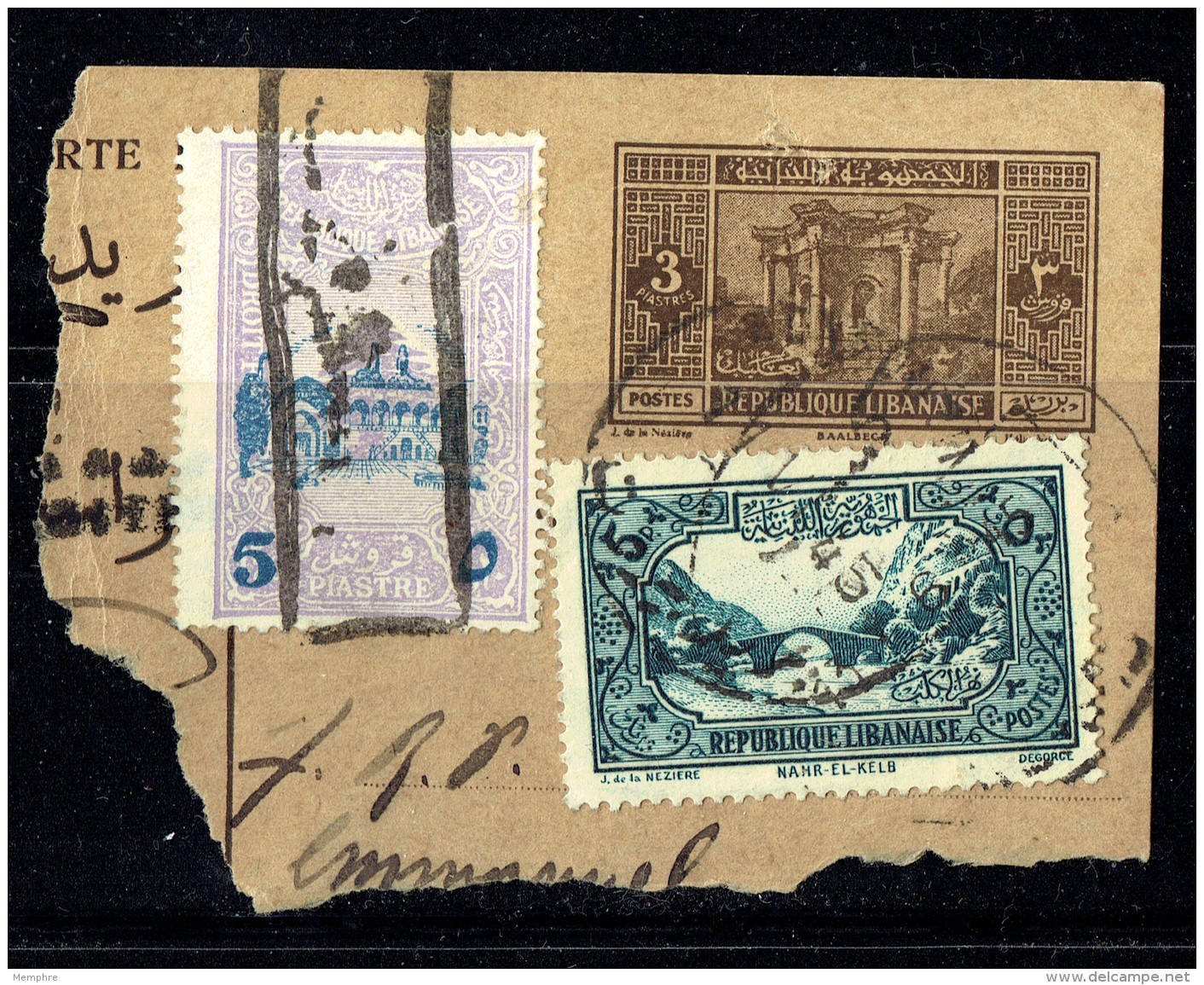 1945   Fragment De Carte Postale Avec Timbre Supplémentaire Et Timbre Fiscal Surchargé - Briefe U. Dokumente