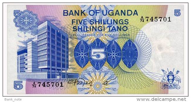 UGANDA 5 SHILLINGS ND(1979) Pick 10 Unc - Oeganda