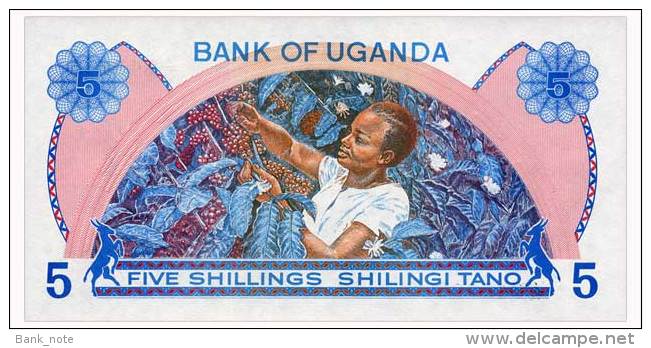 UGANDA 5 SHILLINGS ND(1979) Pick 10 Unc - Uganda