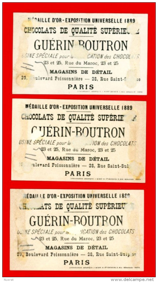 Chocolat Guérin Boutron, Lot De 3 Chromos Lith. Minot, Thème Personnages, Humour - Guerin Boutron