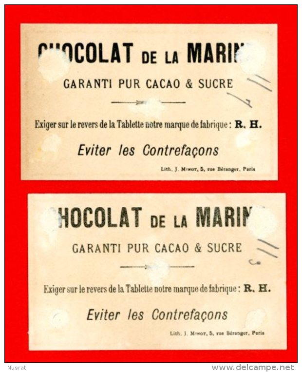 Chocolat De La Marine, Lot De 2 Chromos Lith. Minot, Thème Personnages, Humour - Autres & Non Classés
