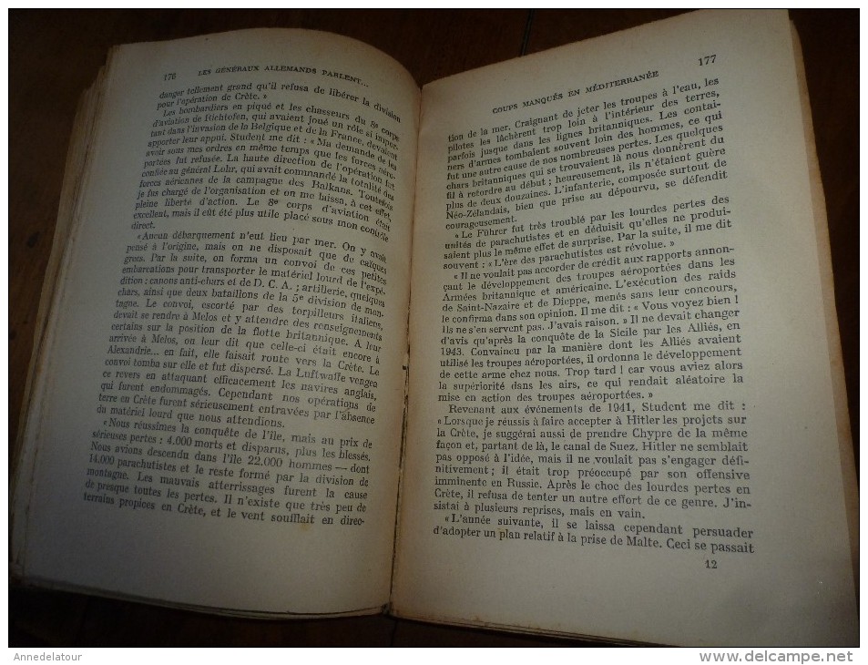 1948 LES GENERAUX ALLEMANDS PARLENT---- , par B. H. Liddell Hart (plans annexés en fin du livre )