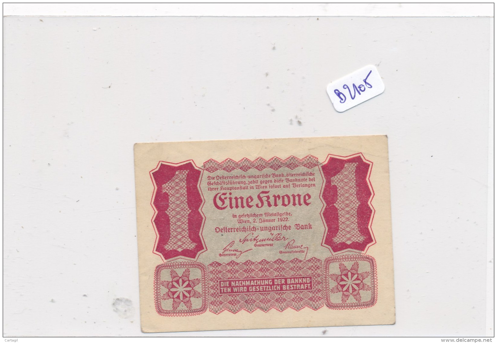 Billets - B2105- Autriche - Hongrie - Billet 1 Krone 1922 ( Type, Nature, Valeur, état... ) - Other - Europe