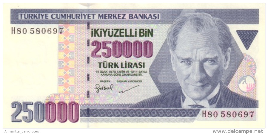 TURKEY 250000 TURK LIRASI L.1970 (1998) P-211 UNC  [TR286a] - Turkey