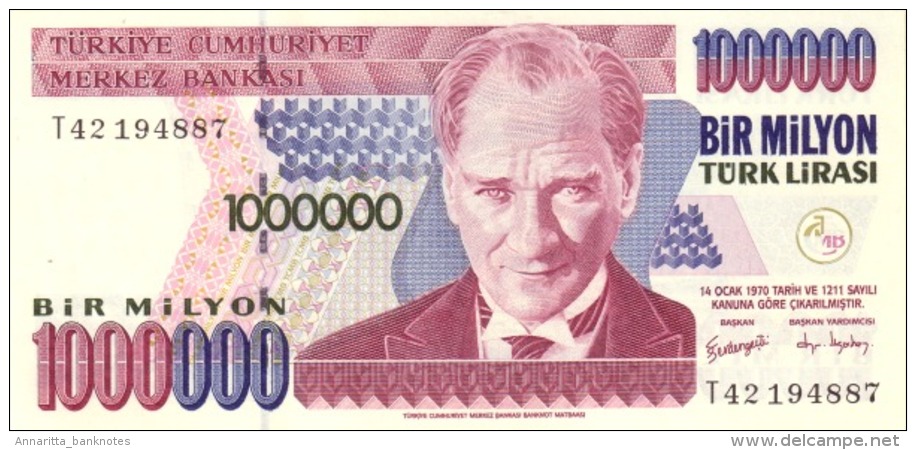 TURKEY 1000000 TURK LIRASI L.1970 (2002) P-213b UNC WATERMARK: TYPE C [TR290b] - Turkey