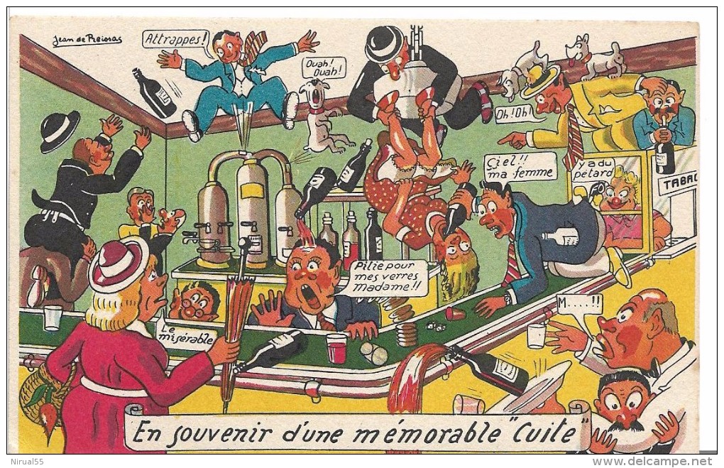 Illustrateur Jean De PREISSAC En Souvenir D'une Mémorable Cuite  Alcool   .......cl - Preissac