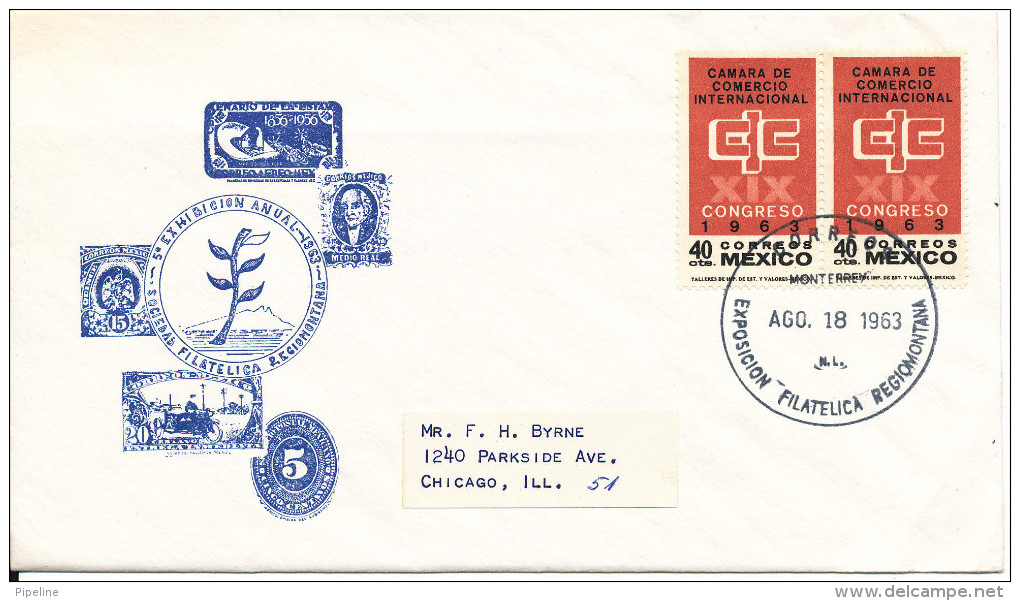 Mexico Cover Stamp Exhibition 18-2-1963 With Cachet And Sent To USA - Mexico