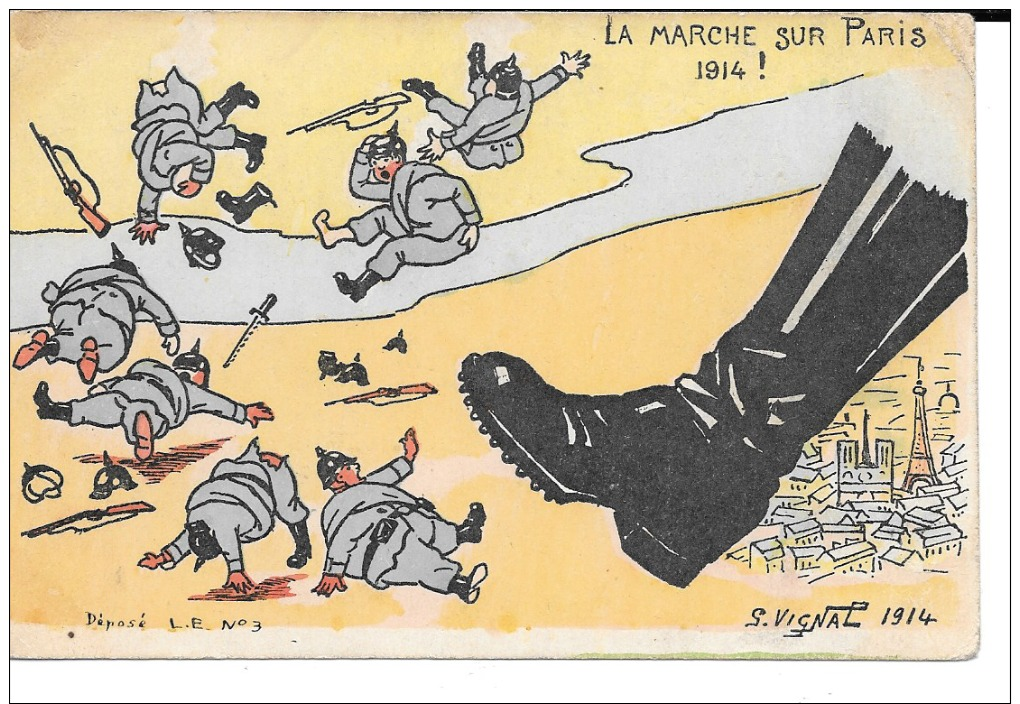 MILITARIA  (14/18) BELLE ET TRES  RARE (G.VIGNAL) CPA 1915 (HUMOUR ANTI-ALLEMAND) "LA MARCHE SUR PARIS" - Guerre 1914-18