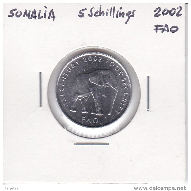 MONEDA DE SOMALIA DE 5 SHILLINGS DEL AÑO 2002 DE LA FAO (ELEFANTE-ELEPHANT) - Somalie