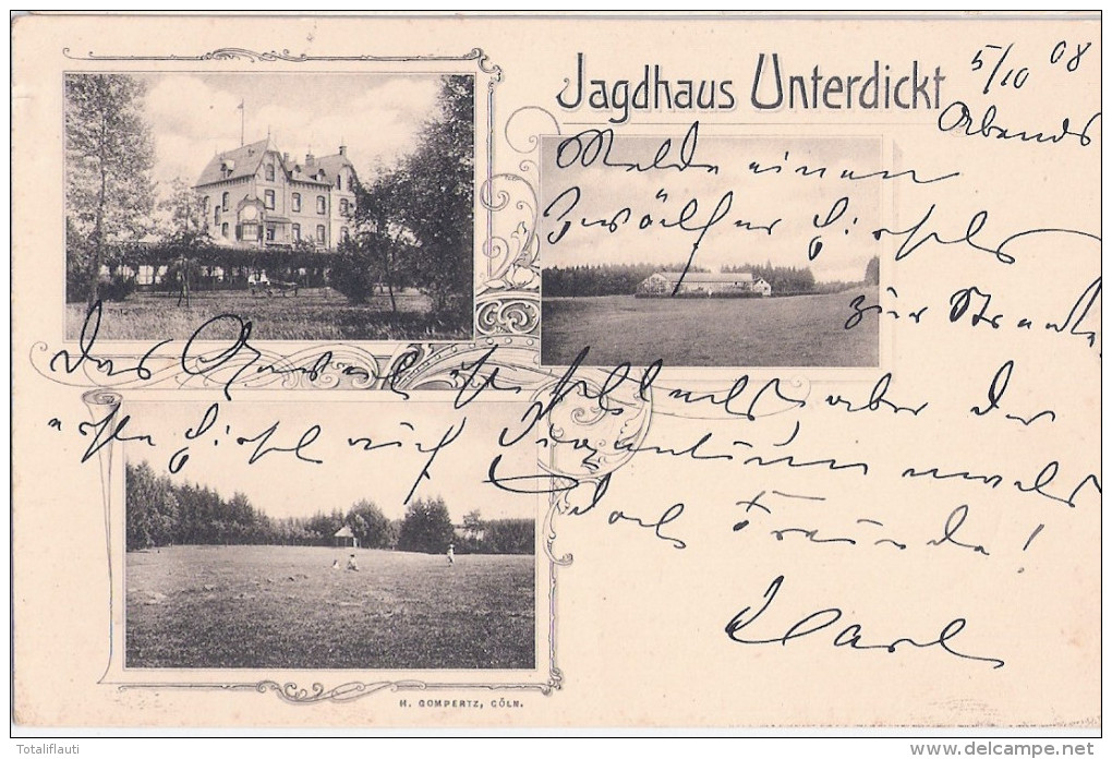 Jagd Haus UNTERDICKT Bad Münsteifel Euskirchen Bahnpoststempel 6.10.1908 Ohne Marke - Euskirchen