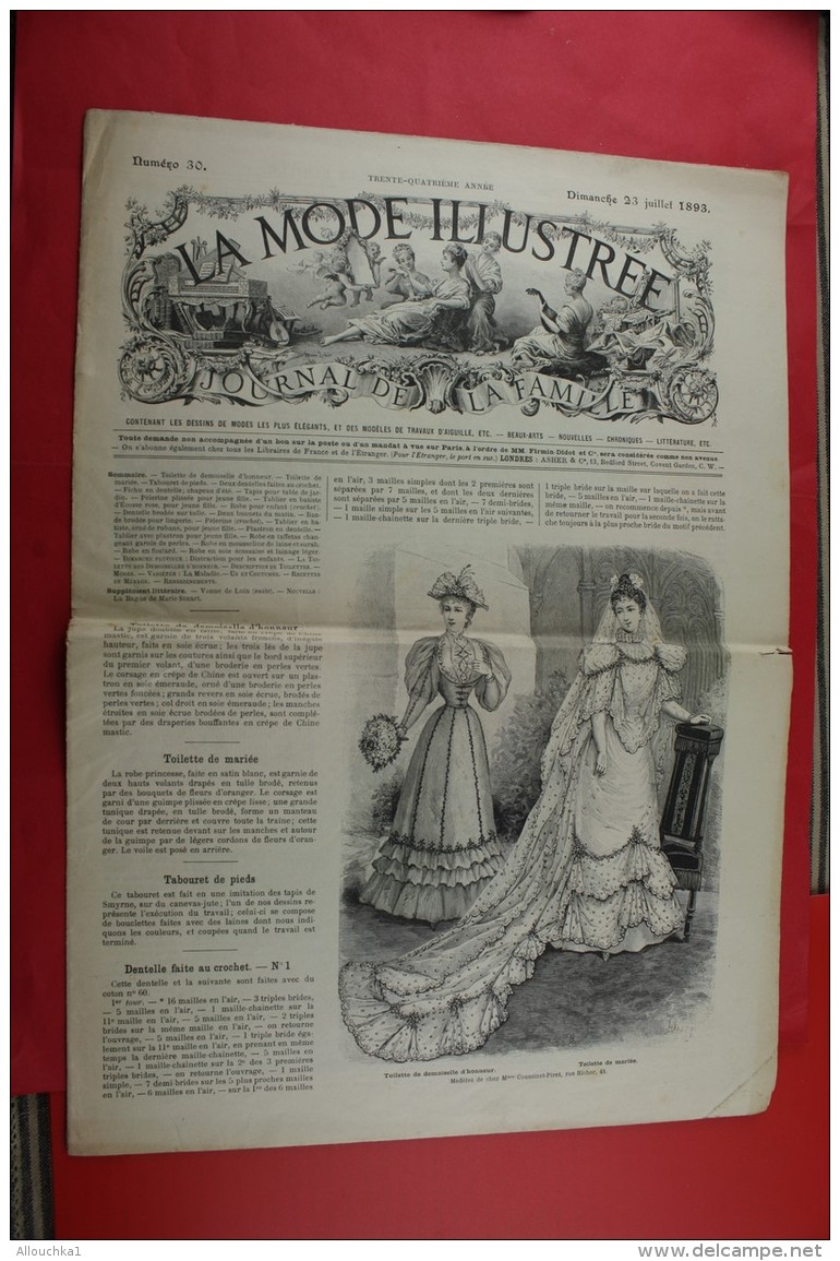 JUIL 1893 "LA MODE ILLUSTREE "LOISIRS CREATIFS MODE MODELE TRAVAUX AIGUILLE COLLECTION BRODERIE DESSINS LADY'S - Autres & Non Classés