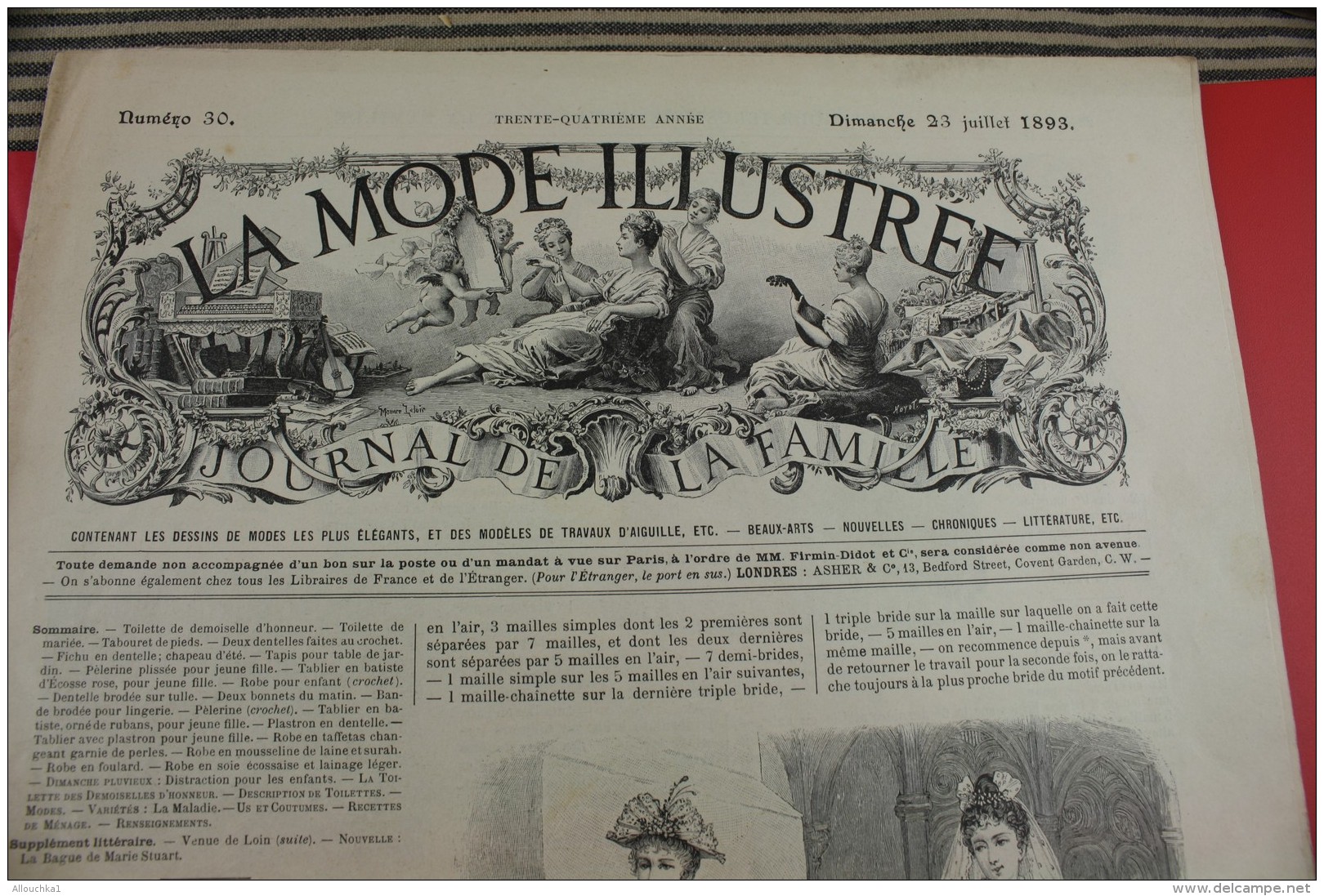 JUIL 1893 "LA MODE ILLUSTREE "LOISIRS CREATIFS MODE MODELE TRAVAUX AIGUILLE COLLECTION BRODERIE DESSINS LADY'S - Autres & Non Classés