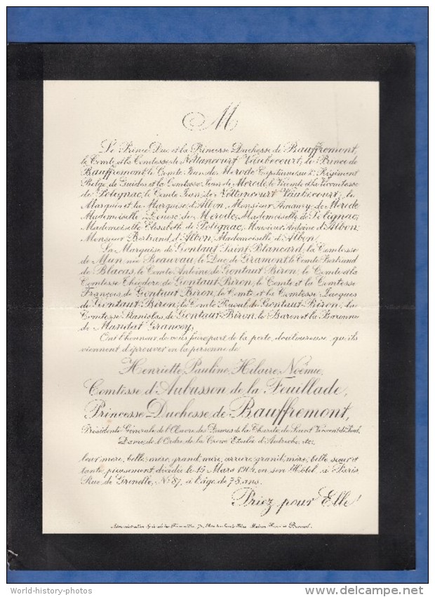 Document Ancien - Henriette Pauline Hilaire Noémie Comtesse D´AUBUSSON De La FEUILLADE Princesse Duchesse De BAUFFREMONT - Documents Historiques