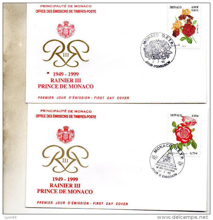 8FDC MONACO    FLEURS BOUQUETS  ROSES   TIMBRE    N° YVERT ET TELLIER   2194/5 1999 - FDC