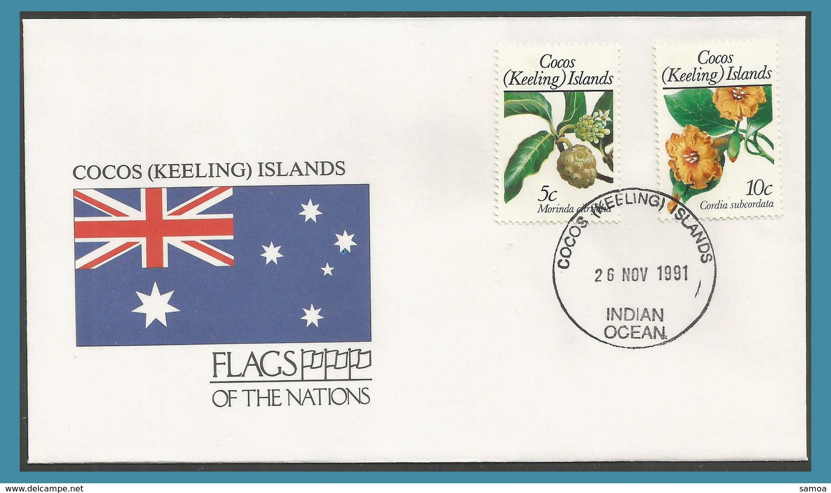 Cocos Keeling Islands 1988 189 + 1989 196 FDC Fleurs Drapeau - Cocos (Keeling) Islands