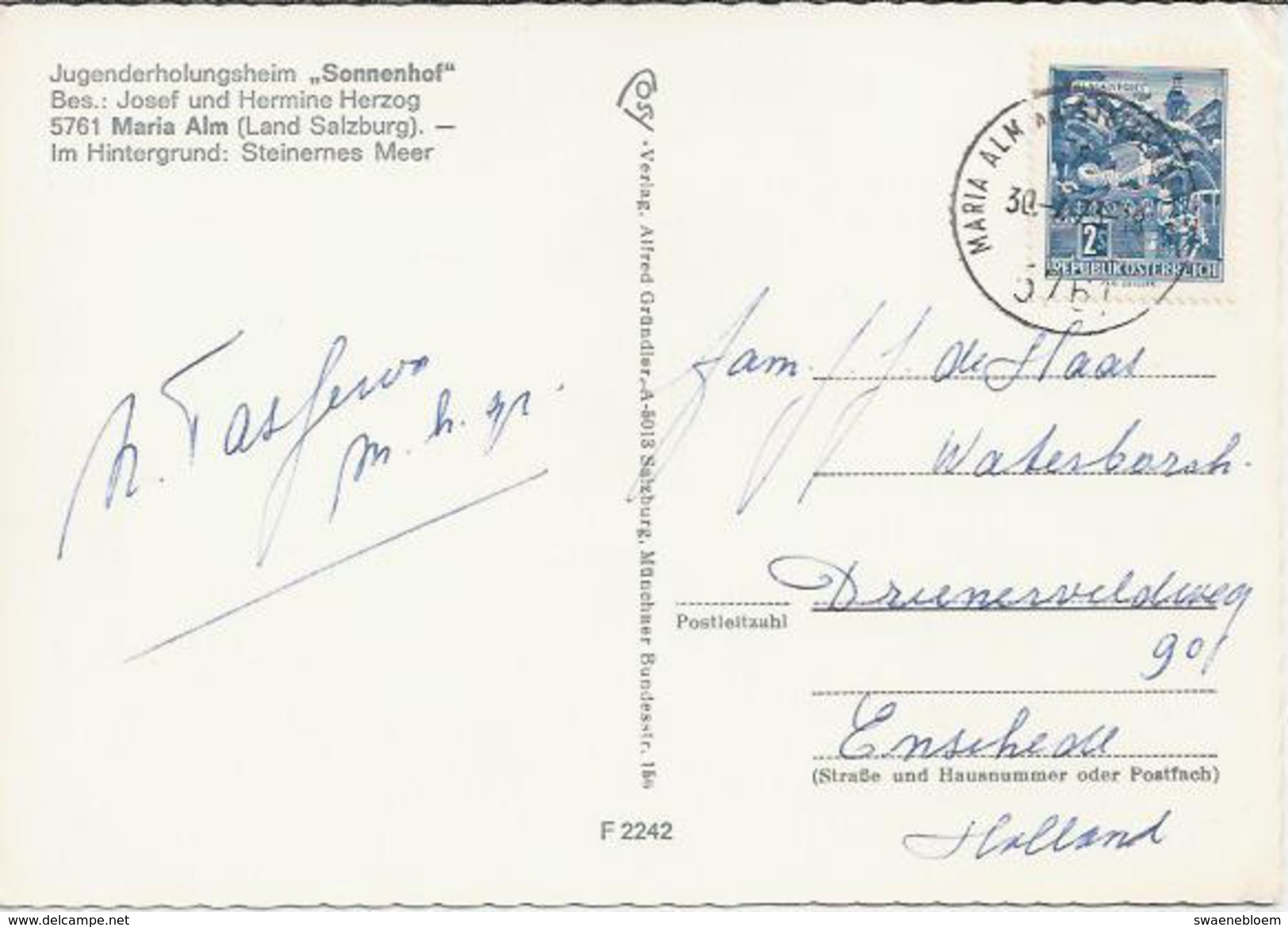 AT.- . Maria Alm. Jugenderholungsheim - Sonnenhof - Josef Und Hermine Herzog. Osterreich,  Salzburg.  2 Scans - Maria Alm
