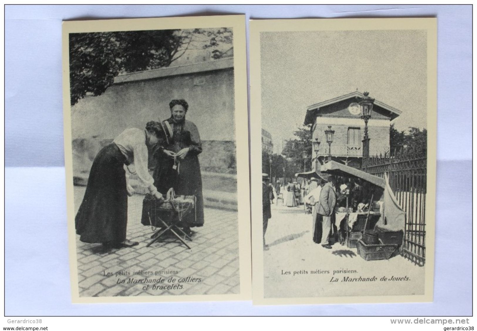 PARIS:marchande De Poissons.de Jouets.de Colliers.colleuse D'affiches.lot De 4 Cartes.reproduction. - Marchands Ambulants