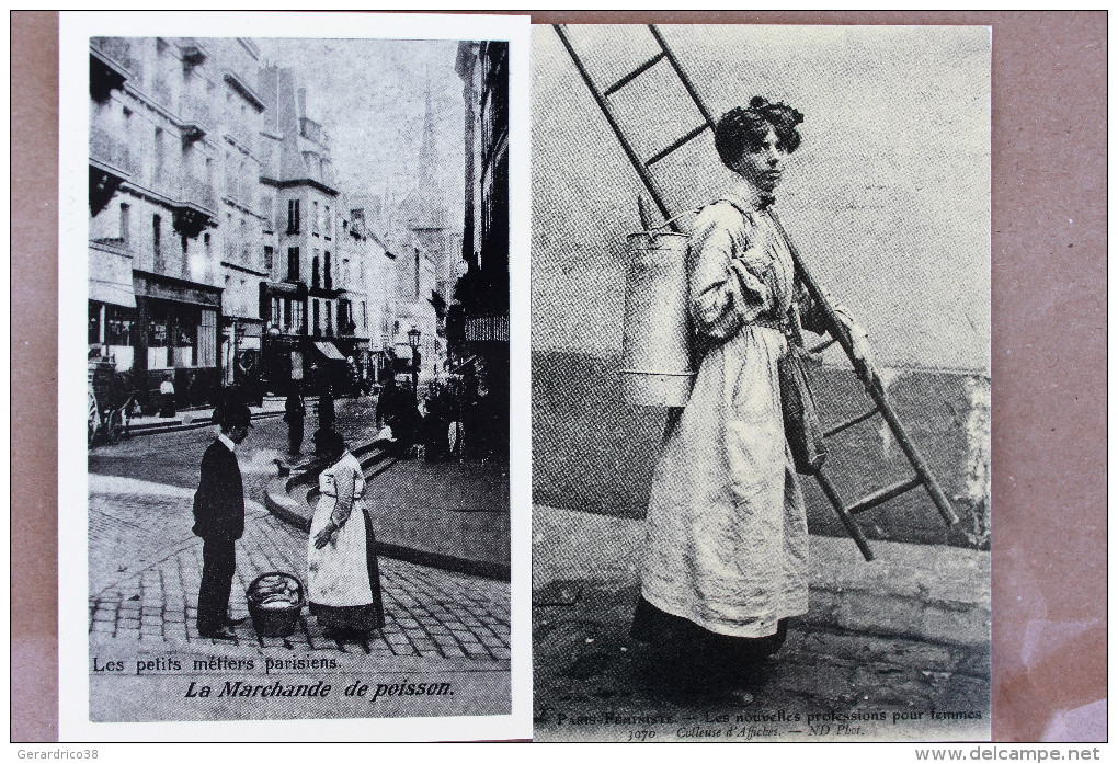 PARIS:marchande De Poissons.de Jouets.de Colliers.colleuse D'affiches.lot De 4 Cartes.reproduction. - Marchands Ambulants