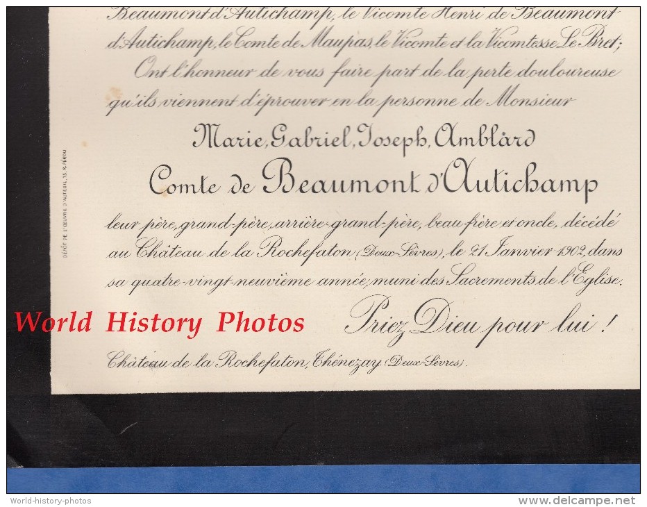 Document De 1902 - THENEZAY , Château De La Rochefaton - Marie Gabriel Joseph Amblard Comte De BEAUMONT D' AUTICHAMP - Documents Historiques