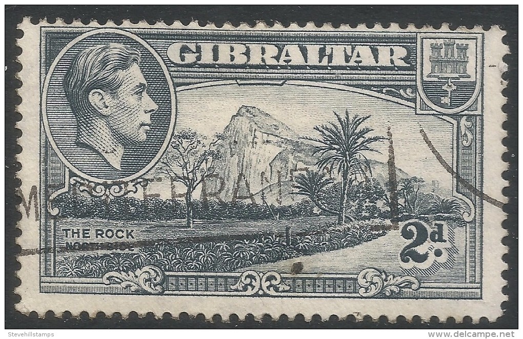 Gibraltar. 1938-51 KGVI. 2d Grey Used. P14 SG124 - Gibraltar