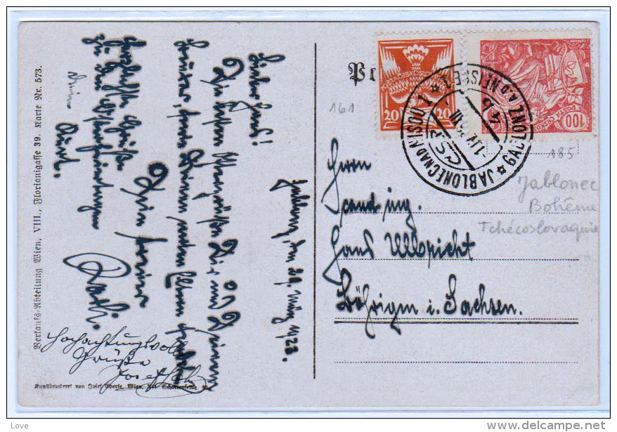 TCHECOSLOVAQUIE: Timbres N° 161 Et 185 Obl Jablonec (Bohème) En 1923, Pour L'Allemegne (Saxe) - Lettres & Documents