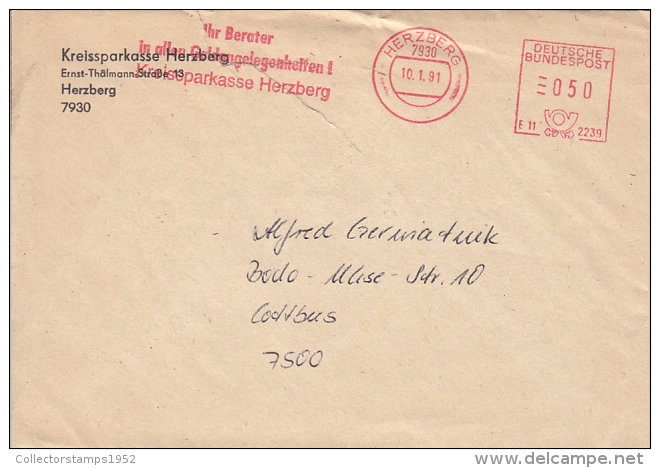 45696- AMOUNT 50, HERZBERG, DEPARTMENT STORE, RED MACHINE STAMPS ON COVER, 1991, GERMANY - Storia Postale