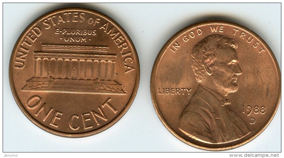 Etats-Unis USA 1 Cent 1988 D KM 201b - 1959-…: Lincoln, Memorial Reverse