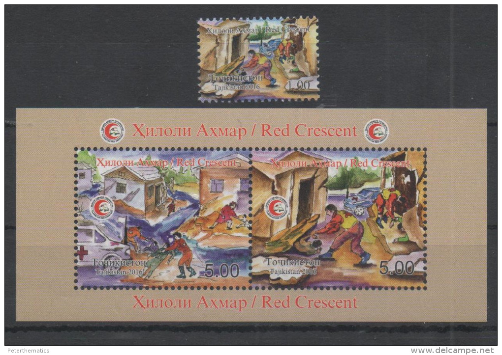 TAJIKISTAN ,2016,MNH, RED CRESCENT, AMBULANCES, NATURAL DISASTERS,1v+S/SHEET - Other & Unclassified