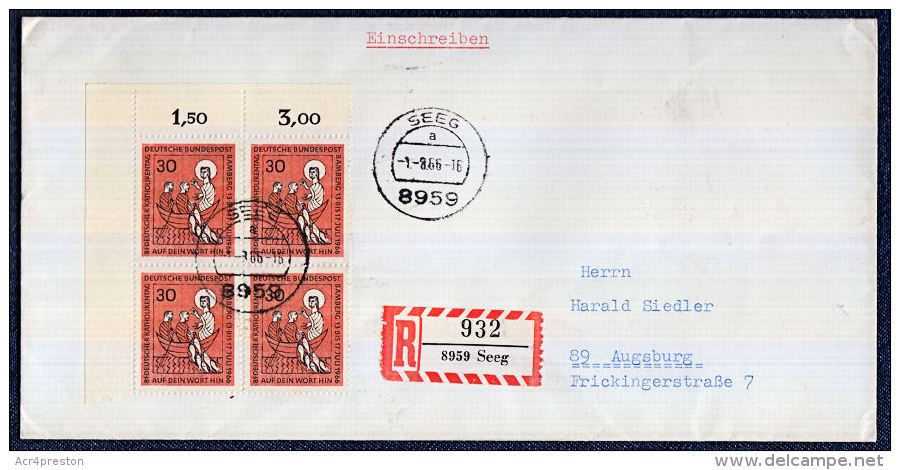 A0579 GERMANY 1966, Catholic Church, Block Of 4 On Registered Cover (not FDC) - Lettres & Documents