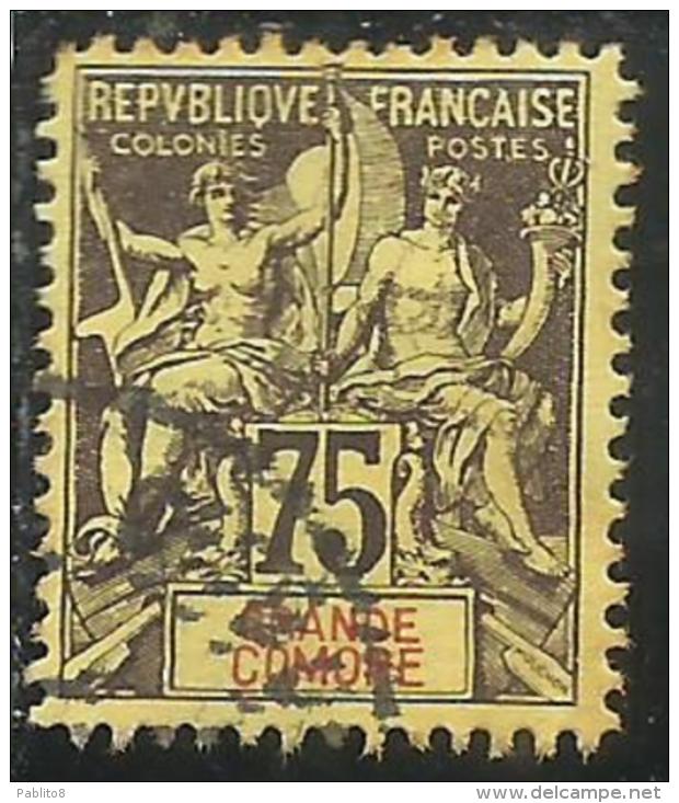 FAUX FOURNIER GRANDE GRANDI COMORE FRANÇAISE GRAND COMORO 1897 1907 PAIX NAVIGATION AND COMMERCE CENT. 75 USED OBLITERE´ - Used Stamps