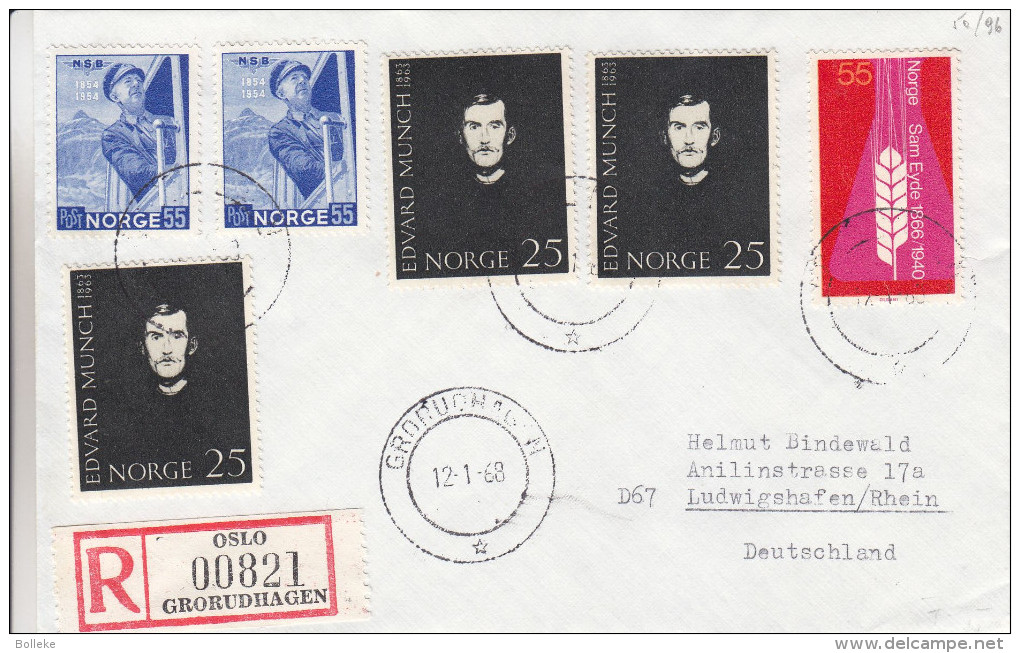Norvège - Lettre Recommandée De 1968 - Oblitération Grorudhagen - Trains - MachinistesOslo - Storia Postale