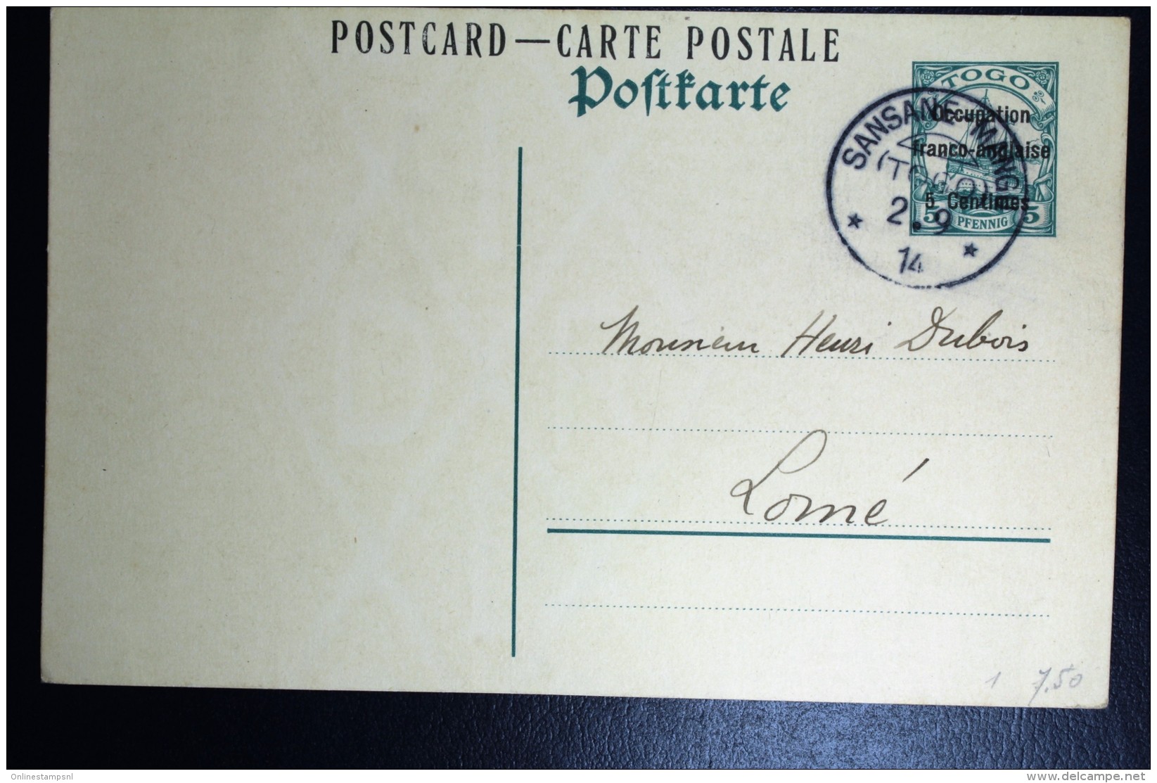 Deutsch Togo:Postkarte P 1 Französische Besetzung Sansane Mang To Momé - Togo