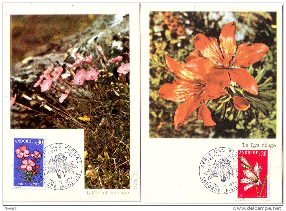 ANDORRE - 2 CARTES MAXIMUM THEME FLEURS EN 1973. - Storia Postale