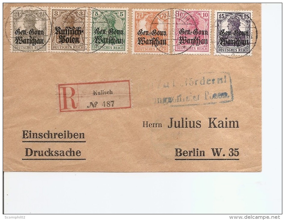 Gouvernement Général ( Lettre Recommandée De 1918 De Kalisch Vers Berlin à Voir) - Gouvernement Général