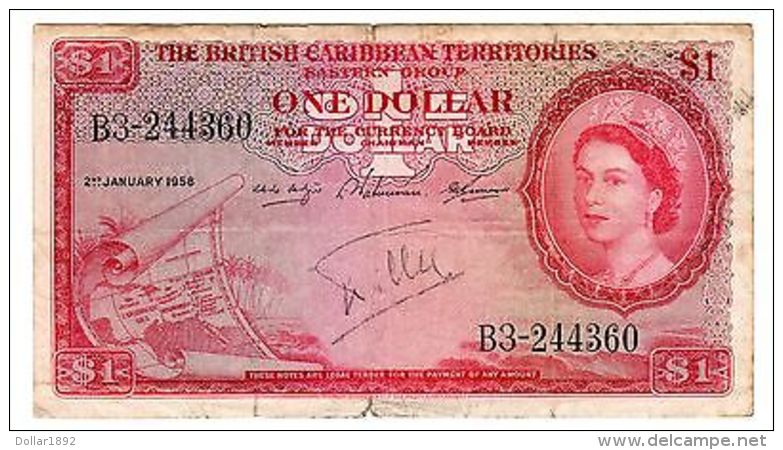 British Caribbean TERRITORIES BILLET 1 $ DOLLAR 1958  P7 QUEEN ELIZABETH 2 - Autres - Océanie