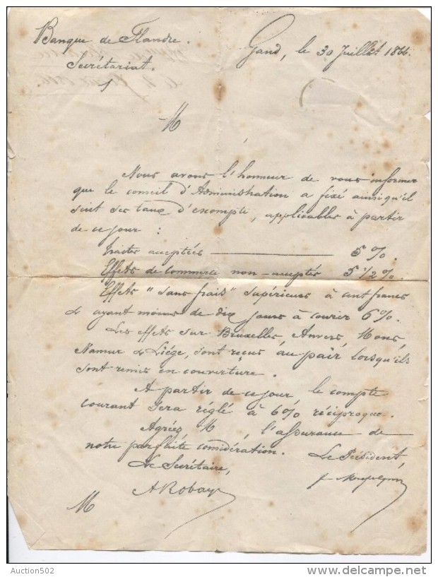 TP 23 S/Document Daté De Gand 30/7/1866 'Banque De Flandre Secrétariat PR3168 - 1866-1867 Kleine Leeuw