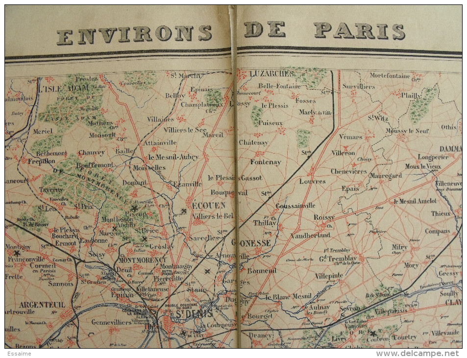 Grande Carte Murale Environs De Paris. Chemins De Fer Et Nouveaux Forts. Fayard Vers 1875. Carte Toilée - Altri & Non Classificati