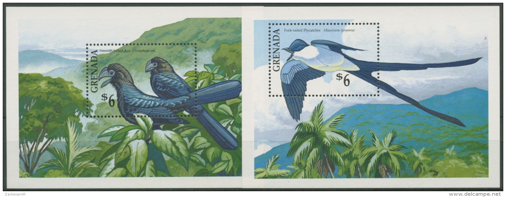 Grenada 1990 Vögel: Ani, Gabeltyrann Block 257/58 Postfrisch (C71212) - Grenada (1974-...)