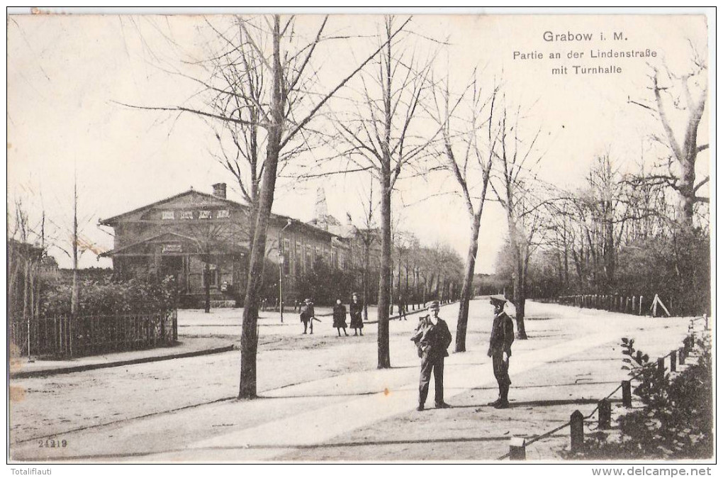 GRABOW In Mecklenburg Partie An Der Lindenstraße Mit Turnhalle Belebt7.6.1909 Gelaufen - Ludwigslust