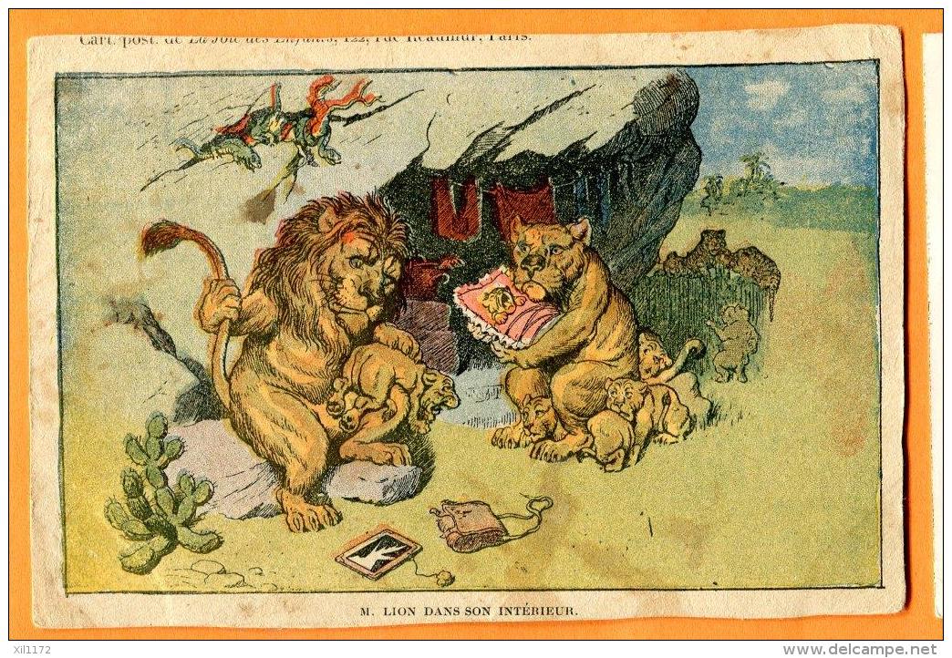 MAU-19  Lion Dans Son Intérieur. Litho. Cachet 1909, Timbre Manque. Papier Fin. - Lions