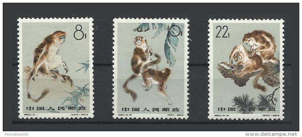 Chine China 1963 Yv.1498/1500 ** Singes Monkeys Ref S60 - Nuevos