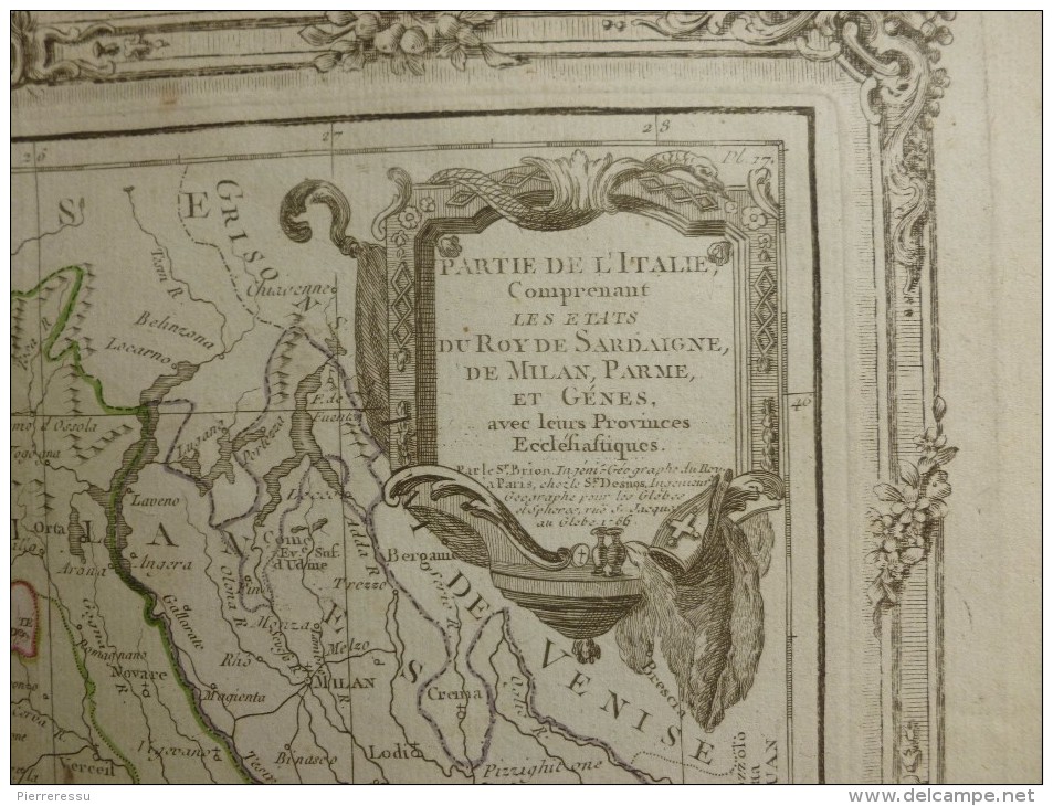 CARTE ITALIE ETATS DU ROY DE SARDAIGNE DE MILAN PARME ET GENES PAR BRION DE LA TOUR 1766 - Carte Geographique