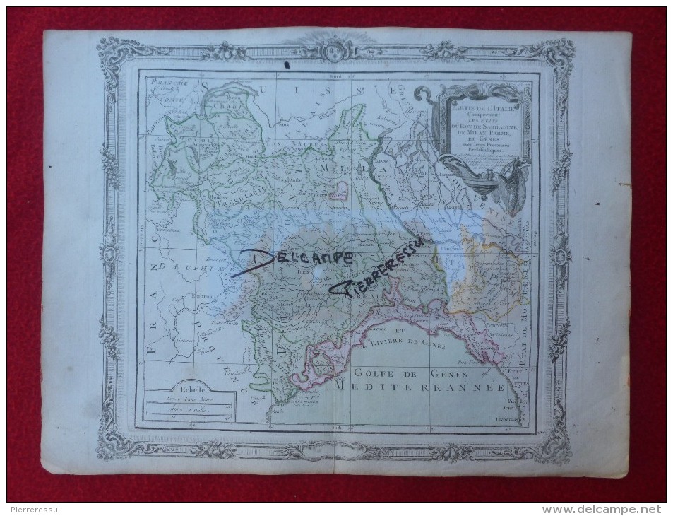 CARTE ITALIE ETATS DU ROY DE SARDAIGNE DE MILAN PARME ET GENES PAR BRION DE LA TOUR 1766 - Carte Geographique