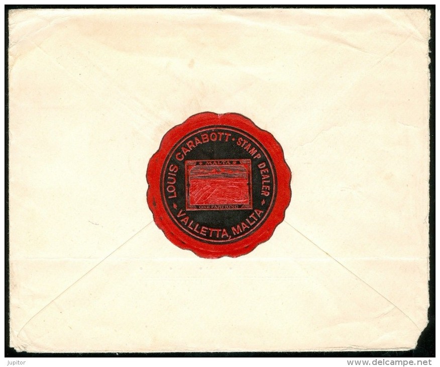 1922 Louis Carabott Stamp Dealer Malta Cover To Salt Lake Utah USA - Seal - Malta