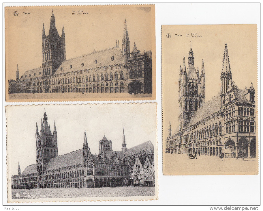 3 Postkaarten: YPRES - Les Halles / Cloth Halls -  Belgie/Belgique - Ieper