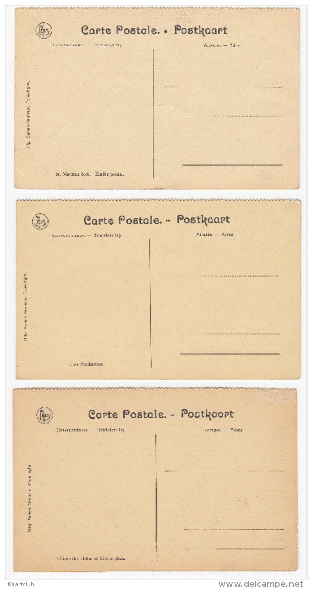 3 Postkaarten: Ruines D'Ypres : La Poste, Eglise Saint-Martin & Des Halles Et Grand'Place -  Belgie/Belgique - Ieper