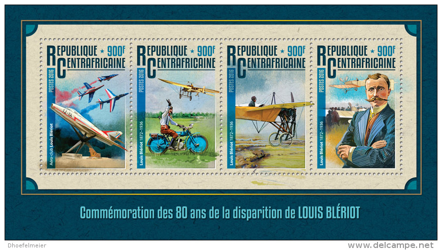 CENTRAL AFRICA 2016 ** Louis Bleriot Airplane Flugzeuge Avion M/S - OFFICIAL ISSUE - A1626 - Avions