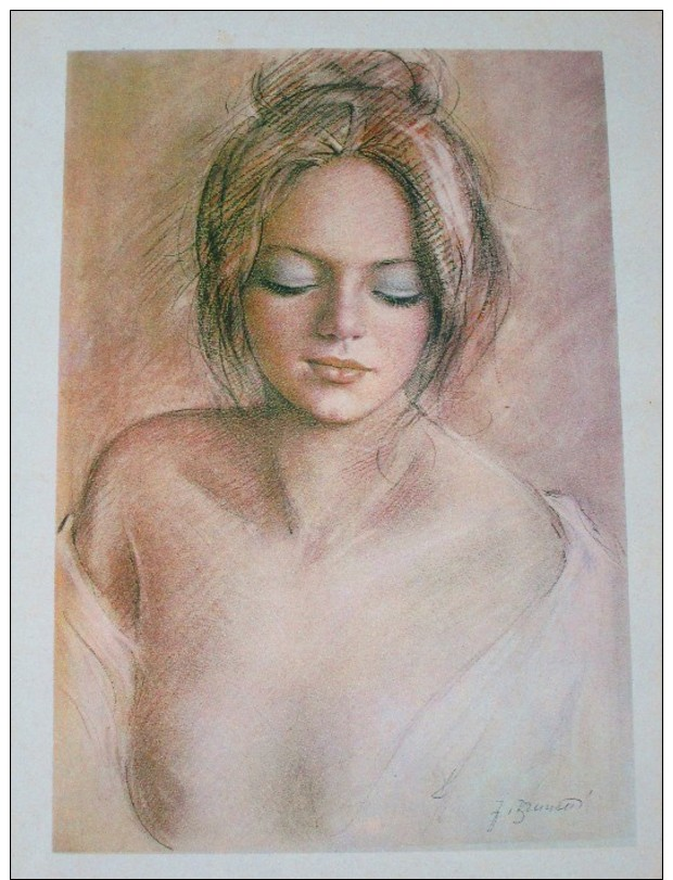 Lithographie Originale Encadrée De BRUNETTI  Fernando (XXè S.) Peintre Italien Référencé Art Price, Jeune Femme En Buste - Lithographies