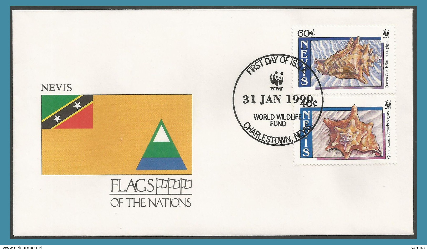 Nevis 1990 518 à 519 FDC Coquillages Drapeau - St.Kitts-et-Nevis ( 1983-...)